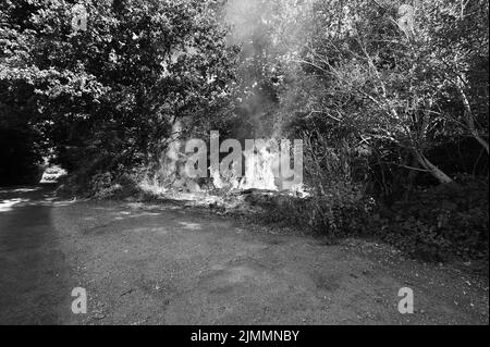 A wildfire by the side of the road in Ardingly, West Sussex during the drought condition's of the summer on the 07th August 2022 Stock Photo