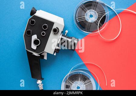 Vintage film camera with movie reel Stock Photo