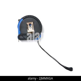 Tape measure in a plastic case on a white isolated background Stock Photo