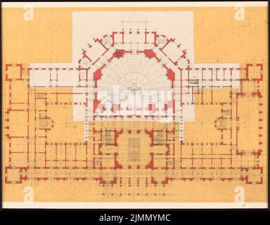 Lange Emil (1841-1926), Reichstag, Berlin (1872): floor plan. Pencil watercolored on transparent and paper, 30.5 x 39 cm (including scan edges) Stock Photo