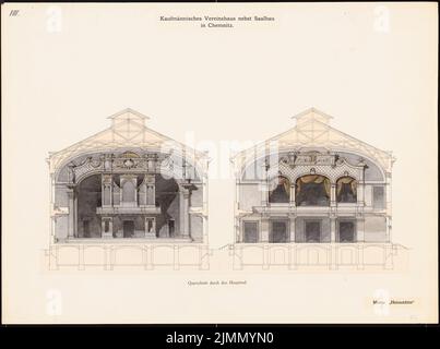 Lange Emil (1841-1926), commercial club house with hall building in Chemnitz (without date): cross-section through the hall. Tusche, pencil watercolor on the box, 46.6 x 62.7 cm (including scan edges) Stock Photo