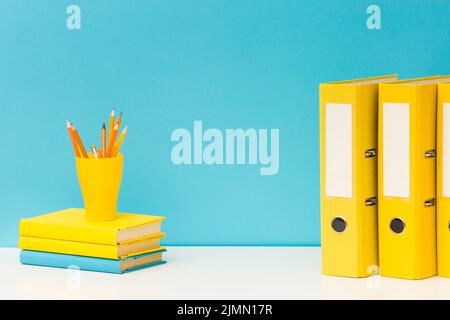 Book pile folders copy space Stock Photo