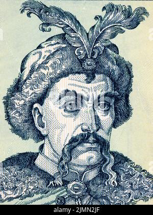 Bohdan Khmelnytsky portrait from old Ukrainian money - Hryvnia Stock Photo