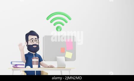 3D Man Online Meeting Business Working Team Remotely Stock Photo