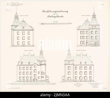 Benda, cavalry barracks in Mülhausen (1906-1908): Stab building: Upper North view, south view, east view, West view 1: 100. Lithograph, 71.2 x 85.8 cm (including scan edges) Stock Photo