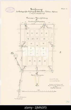 Unknown architect, district court prison in Liebau (1891): Department with drainage and sound pipe 1: 100. Lithograph, 51.8 x 35 cm (including scan edges) Stock Photo