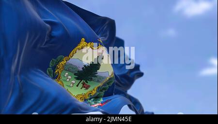 The US state flag of Vermont waving in the wind Stock Photo