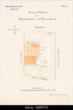 Unknown architect, psychiatric and nerve clinic of the Martin Luther University Halle/Saale. The director's house (1901-1902): Department 1: 200. Lithograph, 50.5 x 35 cm (including scan edges) Stock Photo