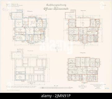 Benda, cavalry barracks in Mülhausen (1906-1908): Officer casino: floor plan foundations, basement, ground floor, upper floor 1: 100. Lithograph, 71.2 x 86 cm (including scan edges) Stock Photo