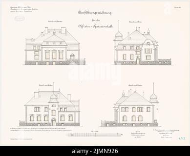 Benda, cavalry barracks in Mülhausen (1906-1908): Officer casino: Northern view, southern view, east view, west view 1: 100. Lithograph, 66 x 85.6 cm (including scan edges) Stock Photo