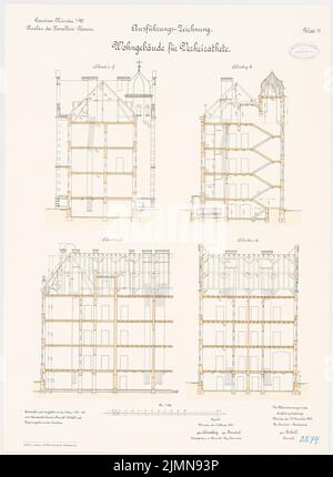 Rokohl, cavalry barracks in Münster (1898-1901): Family residential building: longitudinal section, cross-sections 1: 100. Lithograph, 69.3 x 50.7 cm (including scan edges) Stock Photo