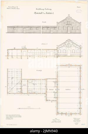 Rokohl, cavalry barracks in Münster (1898-1901): Riding railway I: floor plan, tore, cross-section 1: 100. Lithograph, 101 x 69.5 cm (including scan edges) Stock Photo