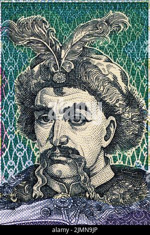 Bohdan Khmelnytsky portrait from old Ukrainian money Stock Photo