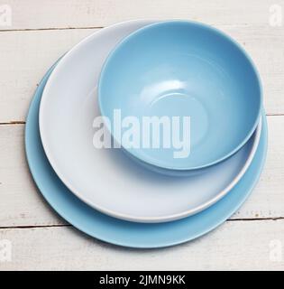 Plates on table Stock Photo