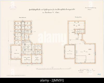 Unknown architect, district court and prison in Neuhaus/Oste (1896): floor plan upper floor, attic 1: 100. Lithograph, 48.6 x 64.8 cm (including scan edges) Stock Photo