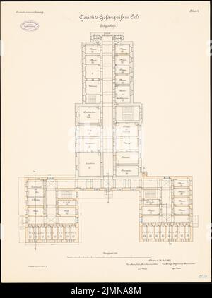 Endell Karl Friedrich (1843-1891), court prison in Oels (1896): Floor plan Earth's floor 1: 100. Lithograph, 71.3 x 53.2 cm (including scan edges) Stock Photo