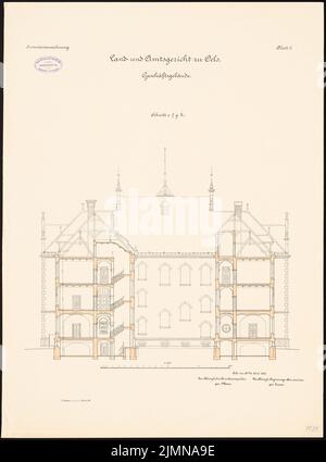 Endell Karl Friedrich (1843-1891), District and District Court in Oels (1896): longitudinal section 1: 100. Lithograph, 71.6 x 53 cm (including scan edges) Stock Photo