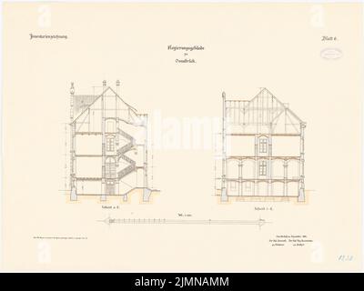 Unknown architect, government building in Osnabrück (1896): cross -sections 1: 100. Lithograph, 54.1 x 72.1 cm (including scan edges) Stock Photo