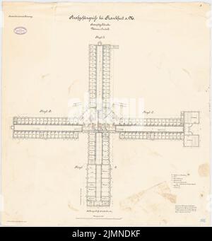 Endell Karl Friedrich (1843-1891), penalty prison in Frankfurt/Main. Haupthaus - men's institution (approx. 1888): Grundriss Keller 1: 200. Lithograph, 78.6 x 73.5 cm (including scan edges) Stock Photo