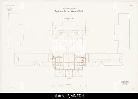 Unknown architect, University of Greifswald. Psychiatric and nerve clinic (1907): floor plan top floor 1: 100. Lithograph, 82 x 121.7 cm (including scan edges) Stock Photo