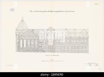 Unknown architect, government building in Gumbinnen. Expansion (1912): Riss 1: 100. Lithograph, 71.9 x 103.6 cm (including scan edges) Stock Photo