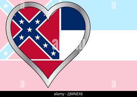 The flag of the USA state of Mississippi set with a metal heart Stock Photo