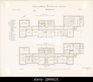 Unknown architect, agricultural experimental institution, Bromberg. Main building (04.1906): floor plan ground floor 1st floor 1: 100. Lithograph colored, 79.4 x 96 cm (including scan edges) Stock Photo