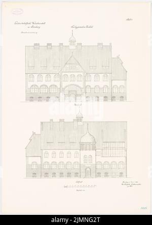 Unknown architect, agricultural experimental institution, Bromberg. Tierhygienisches Institut (04.1906): north view, southern view 1: 100. Lithograph, 79.5 x 56.2 cm (including scan edges) Stock Photo