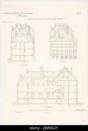 Unknown architect, agricultural experimental institution, Bromberg. Agriculture-chemical and bacteriological institute (04.1906): Longitudinal cross section northern view 1: 100. Lithograph colored, 79.5 x 56 cm (including scan edges) Stock Photo