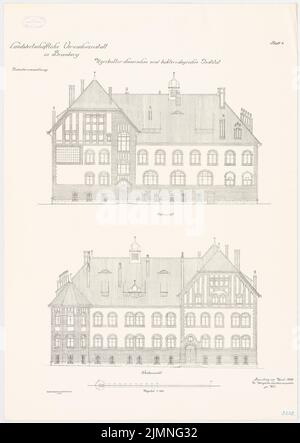 Unknown architect, agricultural experimental institution, Bromberg. Agriculture-chemical and bacteriological institute (04.1906): Eastern view West view 1: 100. Lithograph, 79.3 x 56.2 cm (including scan edges) Stock Photo