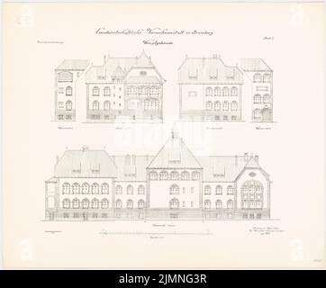 Unknown architect, agricultural experimental institution, Bromberg. Main building (04.1906): South view, north view, east view 1: 100. Lithograph, 79.5 x 95.9 cm (including scan edges) Stock Photo