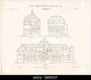 Unknown architect, agricultural experimental institution, Bromberg. Main building (04.1906): Longitudinal cross section 1: 100. Lithograph colored, 79.4 x 96 cm (including scan edges) Stock Photo