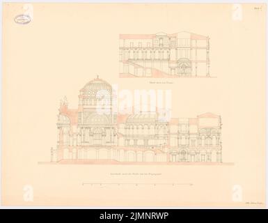 Bühlmann Joseph (1844-1921), Reichstag, Berlin (1882): Cut through a staircase, cross-section through the hall and the boardroom 1: 200. Tusche watercolor on the box, 57 x 73.2 cm (including scan edges) Bühlmann Joseph  (1844-1921): Reichstag, Berlin. Zweiter Wettbewerb Stock Photo