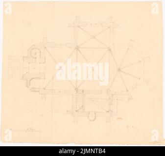 Lüdecke Carl Johann Bogislaw (1826-1894), church (without year): floor plan, scale bar. Pencil on paper, 35.6 x 39.9 cm (including scan edges) Lüdecke Carl Johann Bogislaw  (1826-1894): Kirche Stock Photo