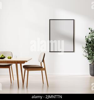 Frame mock up in modern dinning room interior, 3d render Stock Photo