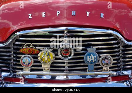 Ford Zephyr,Badge,Logo,Overdrive,AA Badge,RAC Badge,Badge Bar,classic car Stock Photo