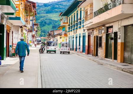 JARDIN, COLOMBIA - NOVEMBER, 2017: Beautiful street of the colonial town of Jardin in the Southwestern Antioquia in Colombia Stock Photo