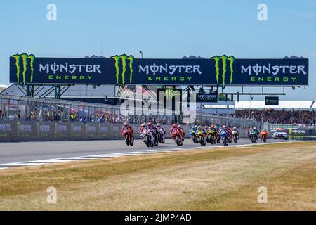 Towcester, UK. 07th Aug, 2022. The start of the 2022 Monster Energy Grand Prix MotoGP Warm Up at Silverstone Circuit, Towcester, England on the 7th August 2022. Photo by David Horn. Credit: PRiME Media Images/Alamy Live News Stock Photo