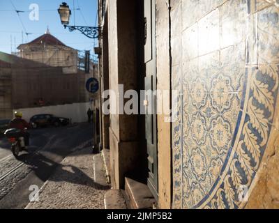 Azulejos tiles at golden hour in Lisbon city centre Stock Photo