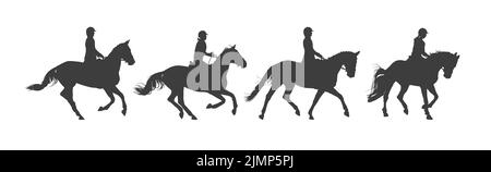 Equestrian sport. Horseback riding. Rider on horse. Silhouette black and white Stock Photo