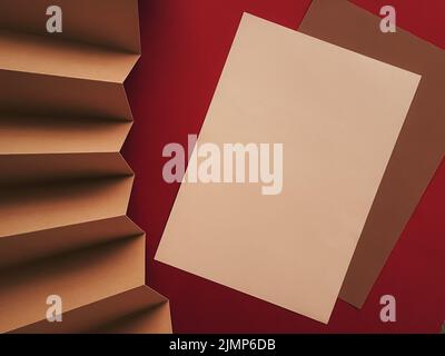 Beige and brown A4 papers as office stationery flatlay, luxury branding flat lay and brand identity design for mockups, work and Stock Photo