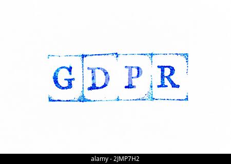 Blue color ink rubber stamp in word GDPR (General Data Protection Regulation) on white paper background Stock Photo