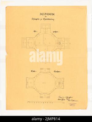 Nettmann Julius, Belvedere in the Charlottenburg Schlosspark, Berlin (1887): Grundriss eG and 1st floor. Ink on transparent on paper, 78.2 x 61.9 cm (including scan edges) Nettmann Julius : Belvedere im Schlosspark Charlottenburg, Berlin Stock Photo