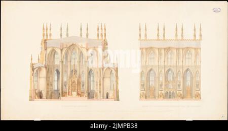 Stier Wilhelm (1799-1856), Votivkirche in Vienna (1854): cross-section through the choir building. Tusche watercolor on the box, 66.5 x 125 cm (including scan edges) Stier Wilhelm  (1799-1856): Votivkirche, Wien Stock Photo