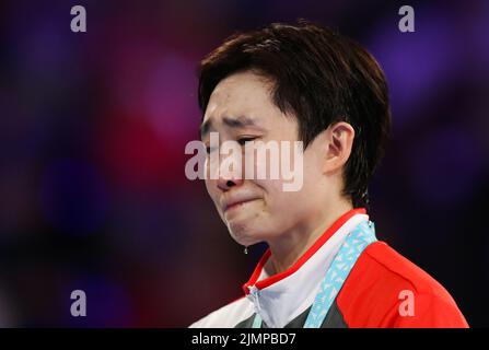 Singapore’s Tianwei Feng celebrates victory during their Table Tennis Women's Singles Gold Medal match against Jian Zeng at The NEC on day ten of the 2022 Commonwealth Games in Birmingham. Picture date: Sunday August 7, 2022. Stock Photo