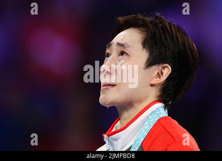 Singapore’s Tianwei Feng celebrates victory during their Table Tennis Women's Singles Gold Medal match against Jian Zeng at The NEC on day ten of the 2022 Commonwealth Games in Birmingham. Picture date: Sunday August 7, 2022. Stock Photo