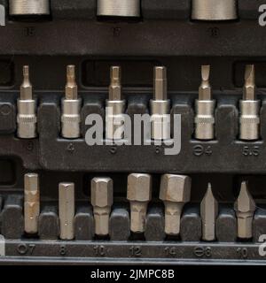 A set of torx tools, socket wrenches, screwdrivers and other tools. A tool for car repair. Selective focus Stock Photo