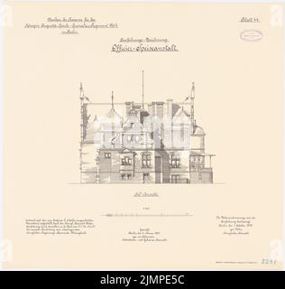 Vetter, barracks of the Guard Cuerassier Regiment and the Queen-Augusta-Garde-Grenadier Regiment No. 4, Berlin (1895-1897): Garde-Cürassier-Regiment, officer food: View of the south 1: 100. Lithograph colored on the cardboard, 53.8 x 56.8 cm (including scan edges) Vetter : Kaserne des Garde-Kürassier-Regiments und des Königin-Augusta-Garde-Grenadier-Regiments Nr. 4, Berlin Stock Photo