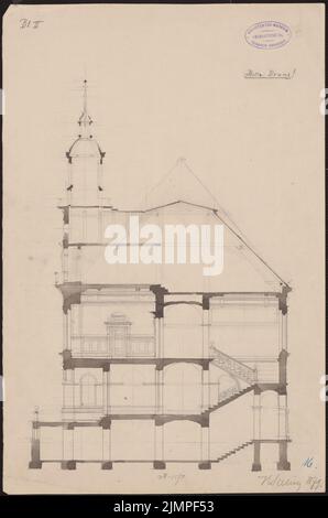 Seeling Heinrich (1852-1932), town hall facade in Kalau (1879): cross-section. Tusche, pencil watercolor on the box, 48.2 x 31.9 cm (including scan edges) Seeling Heinrich  (1852-1932): Rathausfassade, Kalau Stock Photo