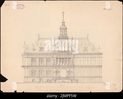 Seeling Heinrich (1852-1932), town hall facade in Kalau (1879): View. Pencil on cardboard, 48 x 63.4 cm (including scan edges) Seeling Heinrich  (1852-1932): Rathausfassade, Kalau Stock Photo